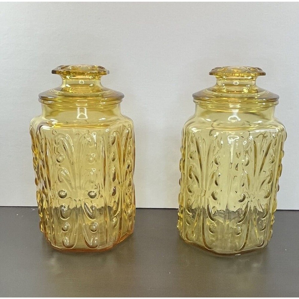 LE Smith Honey Amber Atterbury Glass Canister Jar Mid Century Modern Vintage